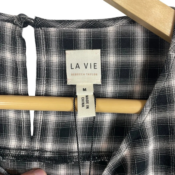 NWT La Vie Rebecca Taylor Plaid Ruffle Blouse in Black/White Size M - Picture 9 of 14